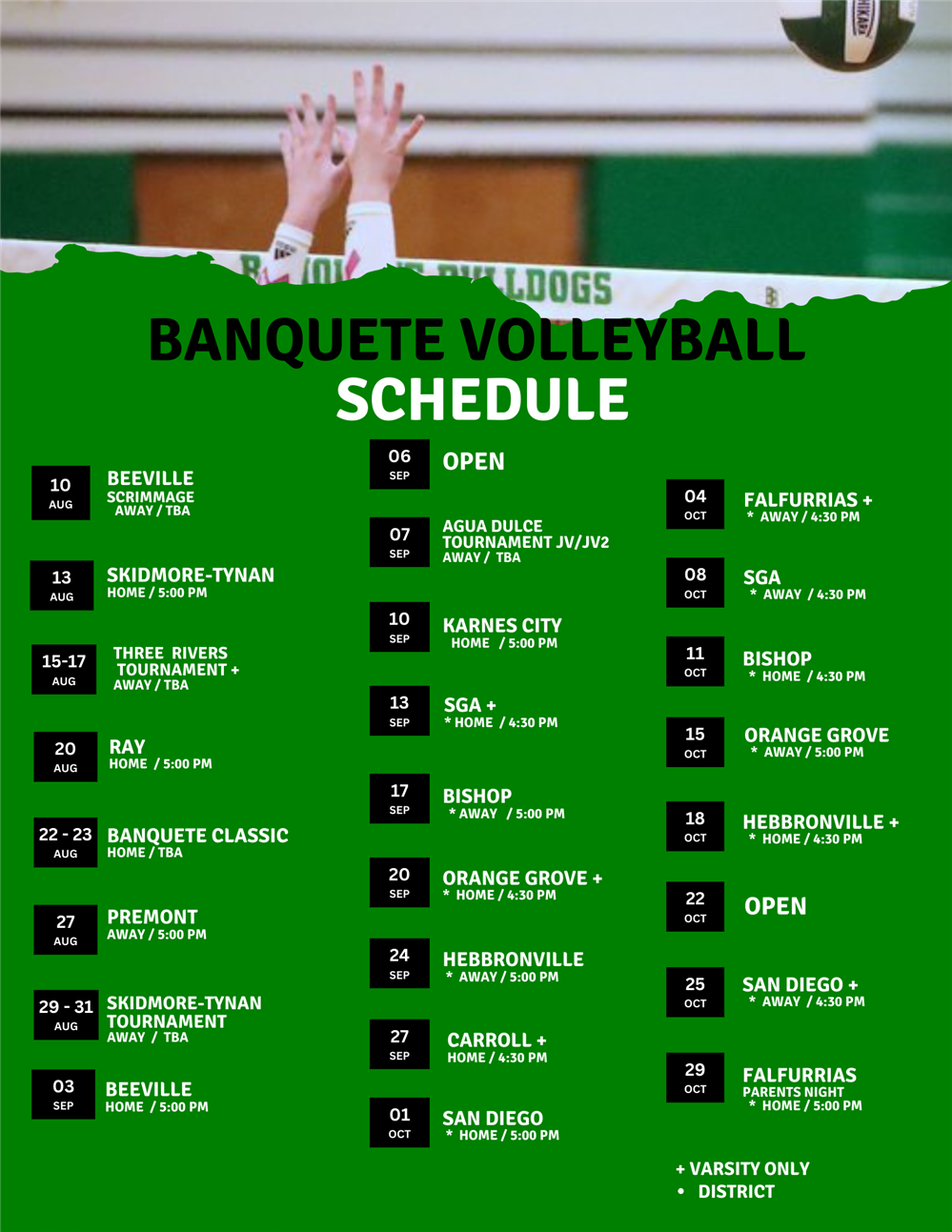 High School Volleyball Schedule